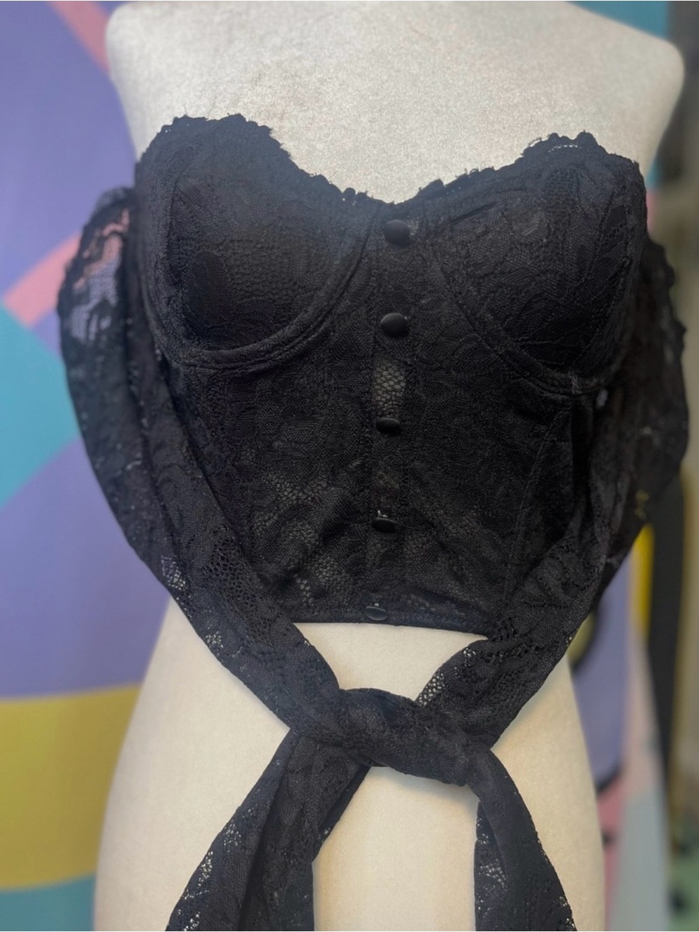 Dolls Kill Black Lace Corset Top, Long Sleeve, Off The Shoulder Top